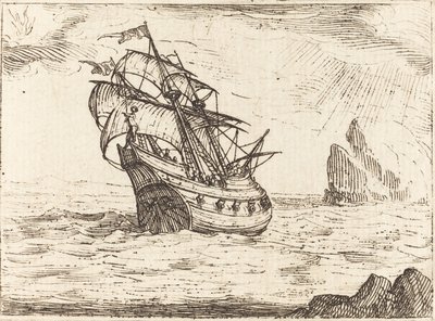 Schiff navigiert in der Nähe von Felsen von Jacques Callot