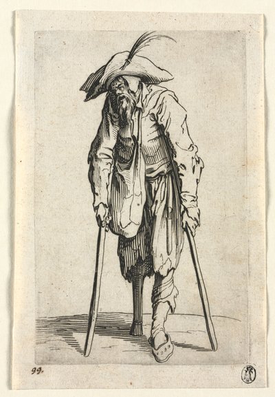 Die Bettler: Bettler mit Holzbein von Jacques Callot