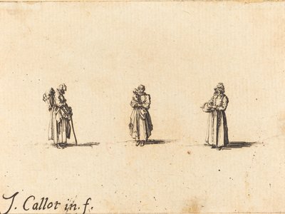 Drei Frauen, eine hält ein Kind von Jacques Callot