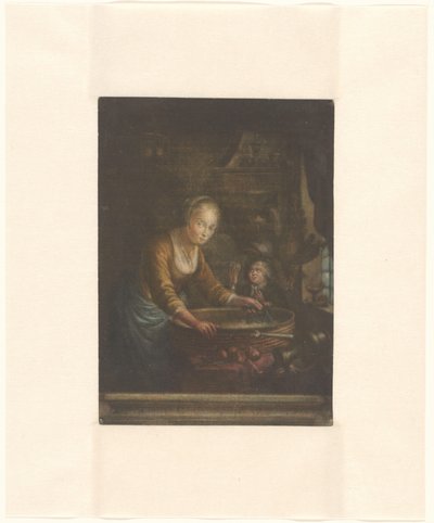 Junge Frau, die Zwiebeln hackt von Jacques Fabien Gautier Dagoty (attributed to)
