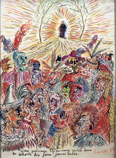 Helle Präsenz verloren im Hof der Verrückten von James Ensor