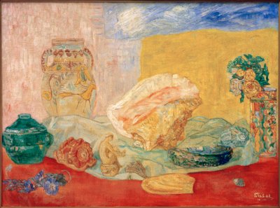 Muscheln, Rosen und Vasen von James Sidney Ensor