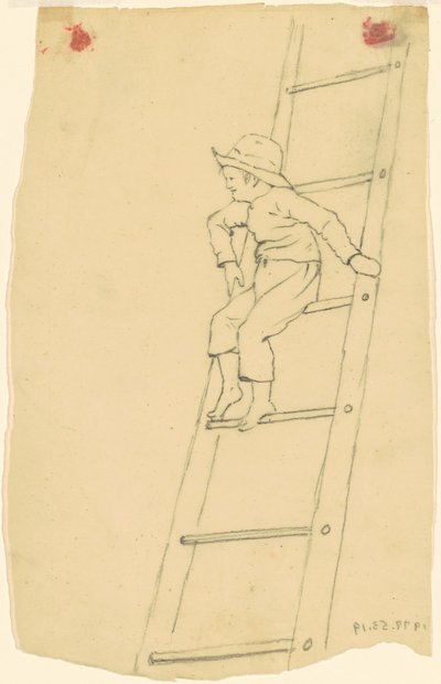 Junge auf einer Leiter von James Goodwyn Clonney