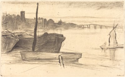 Chelsea-Brücke und Kirche von James Abbott McNeill Whistler