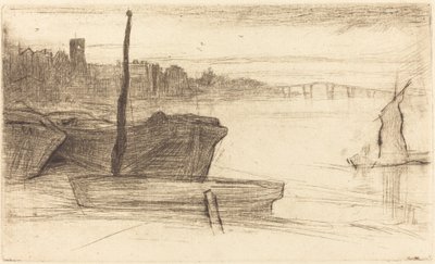 Chelsea-Brücke und Kirche von James Abbott McNeill Whistler