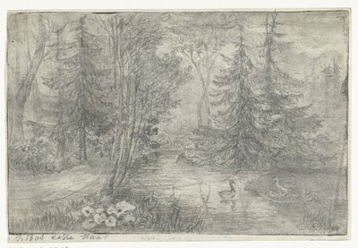 Waldteich mit Enten von Jan Bos Wz. (signed by artist)