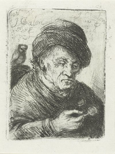 Alter Mann mit Brille und Eule von Jan Chalon