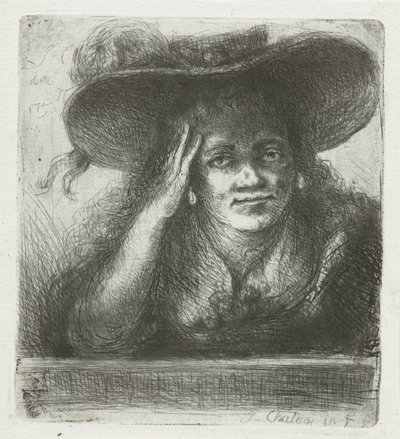 Frau mit großem rundem Hut von Jan Chalon