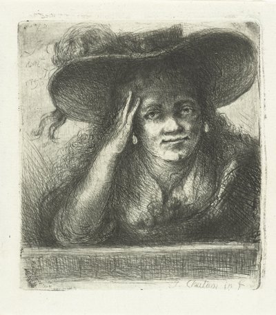Frau mit großem rundem Hut von Jan Chalon