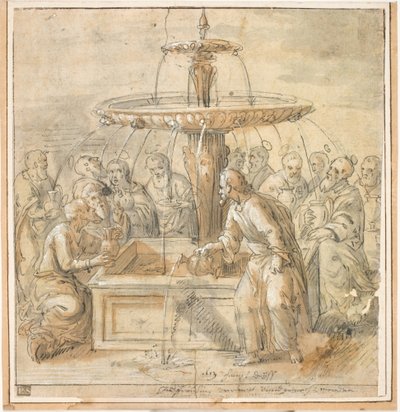 Heilige mit Krügen um einen Brunnen von Jan Deys
