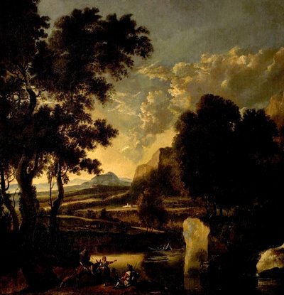 Landschaft mit Figuren im Vordergrund von Jan Hackaert