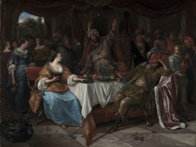 Esther, Ahasverus und Haman, ca. 1668 von Jan Havicksz. Steen