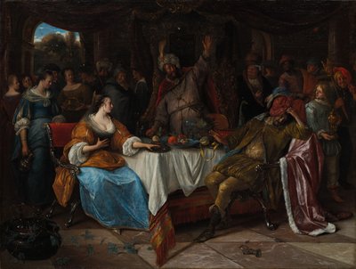 Esther, Ahasverus und Haman, um 1668 von Jan Havickszoon Steen