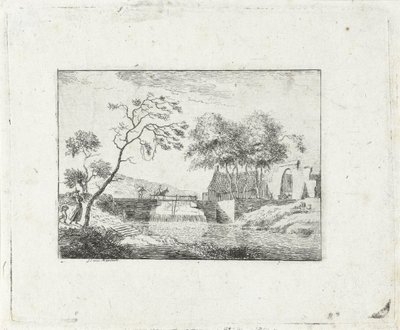 Landschaft mit Brücke und Bauernhof von Jan Izaak van Mansvelt