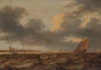 Fischerboote in stürmischen Gewässern von Jan Porcellis