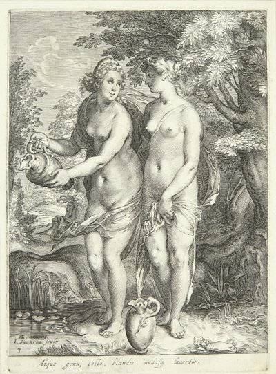 Zwei von Dianas Nymphen an einem Bach von Jan Saenredam