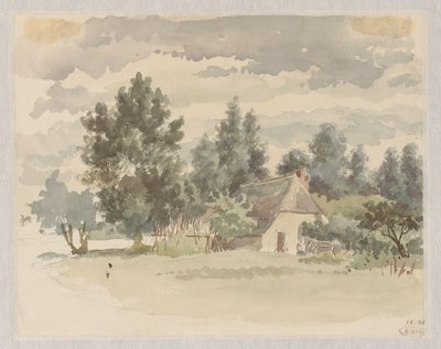 Landschaft mit Bauernhof umgeben von Bäumen von Jan Striening