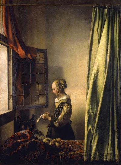 Brieflesendes Mädchen am offenen Fenster von Jan Vermeer van Delft