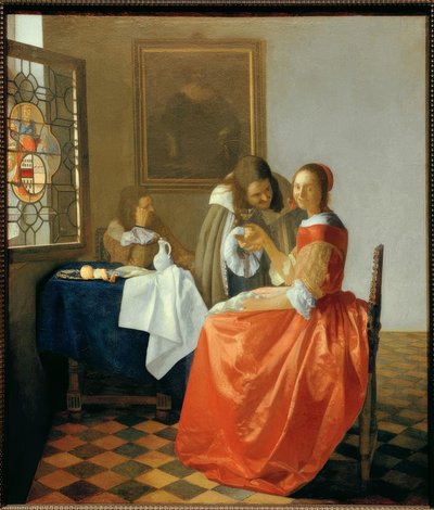 Das Mädchen mit dem Weinglas von Jan Vermeer van Delft