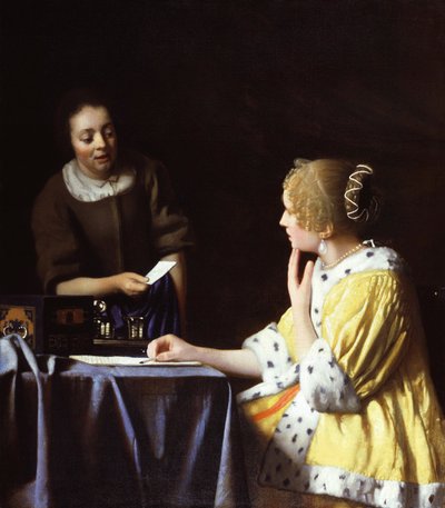 Dame mit ihrer Zofe, die einen Brief hält von Jan Vermeer van Delft