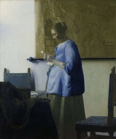 Frau in Blau, die einen Brief liest von Jan Vermeer van Delft