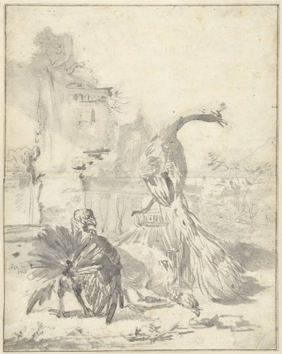 Hühnerhof mit einem Pfau und zwei Truthähnen von Jan Baptist Weenix