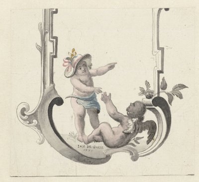 Ornament mit zwei spielenden Putti von Jan de Goeje