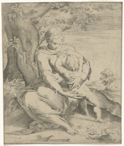Mutter und Kind unter einem Baum von Jan de Hoey
