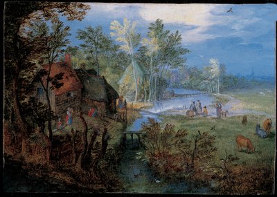 Dorf mit Bauern und Tieren von Jan the Elder Brueghel