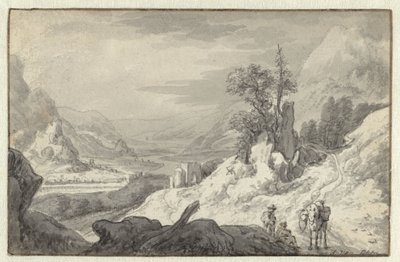 Berglandschaft mit einem Flusstal von Jan van Aken