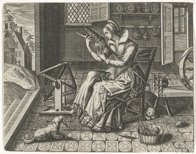 Spinnerin in einem Innenraum von Jan van Halbeeck