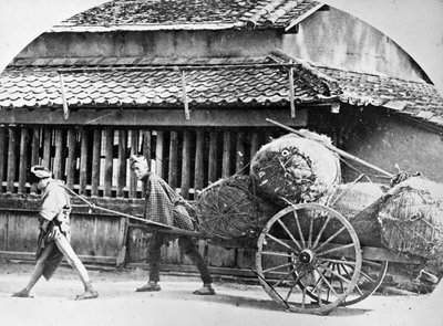 Handgezogener Wagen, Japan, um 1860er Jahre von Japanese Photographer