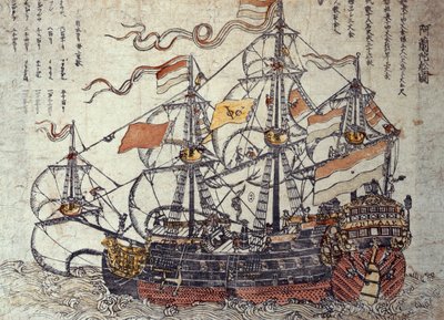 Ein niederländisches Schiff (Holzschnitt) von Japanese School
