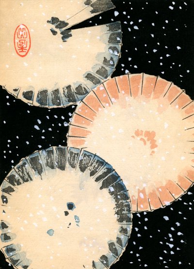 Drei Regenschirme im Schnee von Japanese School