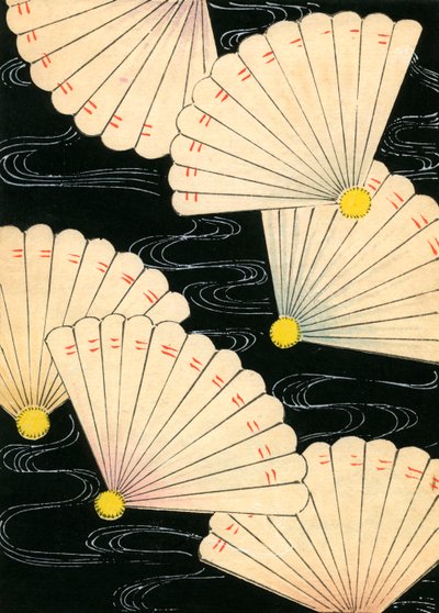 Weiße Fächer auf schwarzem Hintergrund von Japanese School