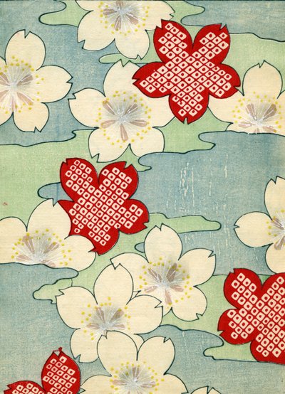 Farbholzschnitt von Hartriegelblüten von Japanese School
