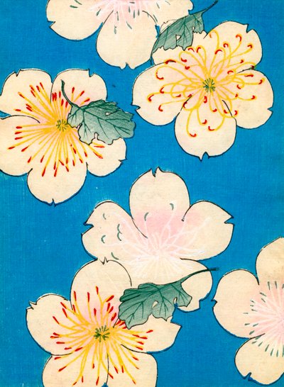 Farbholzschnitt von Hartriegelblüten von Japanese School