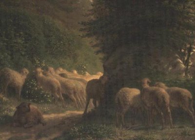 Schafe weiden entlang einer Hecke von Jean Francois Millet