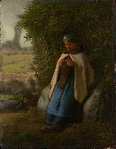 Hirtin auf einem Felsen sitzend von Jean Francois Millet