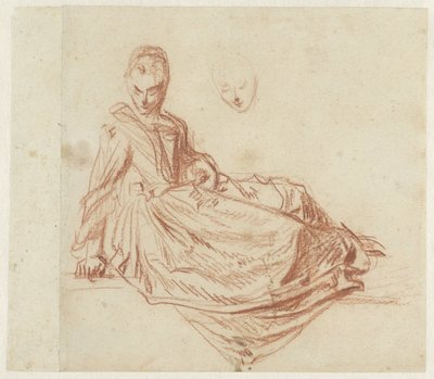 Auf dem Boden sitzende Frau von Jean Antoine Watteau