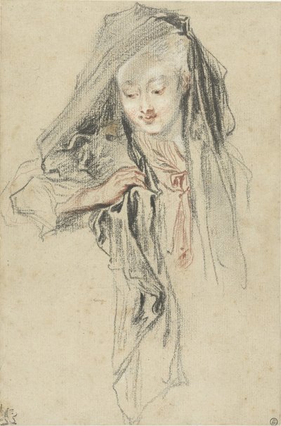 Frau mit Schleier von Jean Antoine Watteau