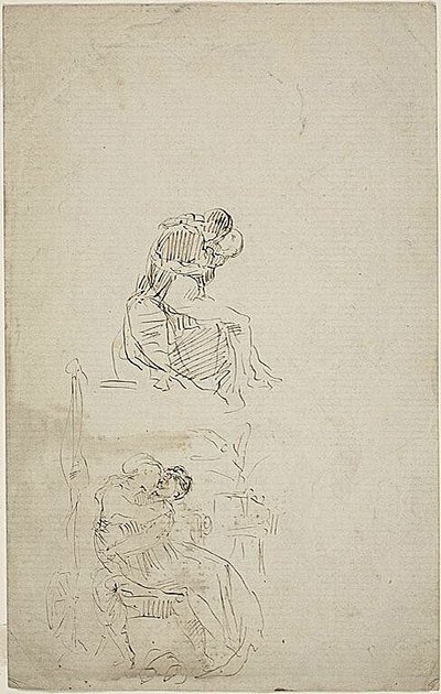 Zwei sitzende umarmende Paare von Jean Baptiste Carpeaux