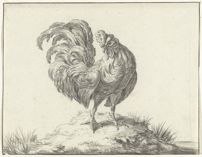 Huhn, stehend auf einem Hügel von Jean Bernard
