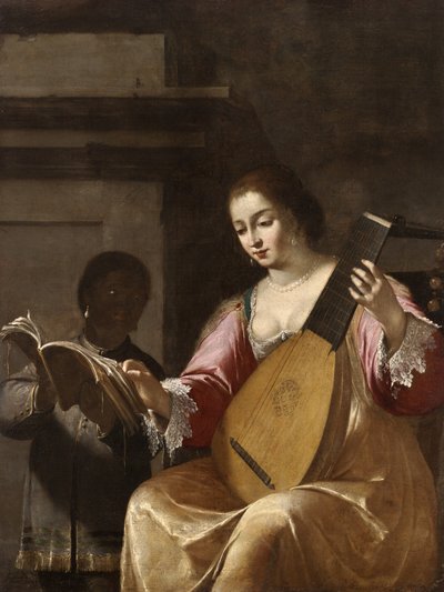 Frau spielt Laute, 1638 von Jean Daret