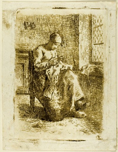 Eine Frau beim Nähen von Jean Francois Millet