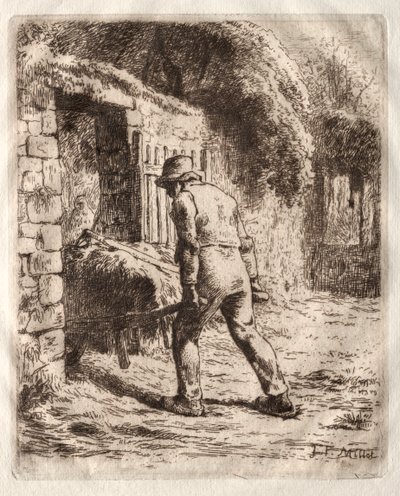 Bauer mit einer Schubkarre von Jean Francois Millet