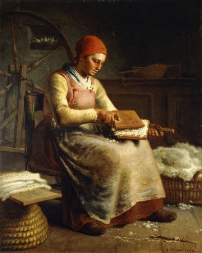 Frau beim Karden von Wolle von Jean Francois Millet