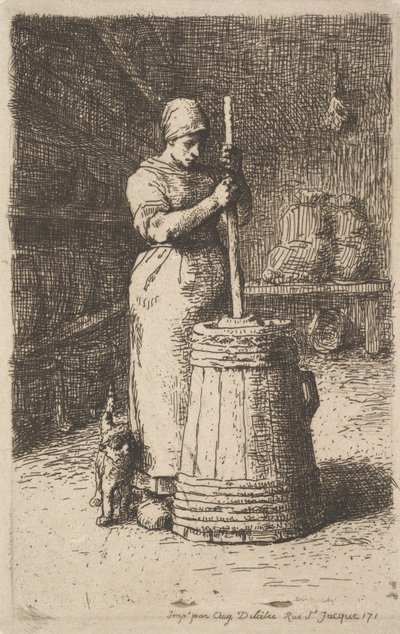 Frau beim Butterrühren, 1855-56 von Jean Francois Millet
