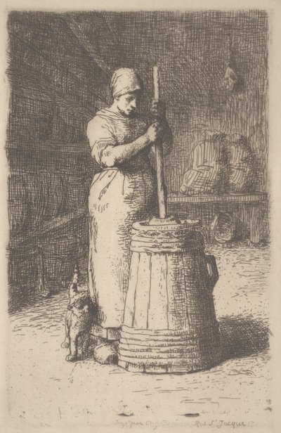 Frau beim Butterrühren, ca. 1855-56 von Jean Francois Millet