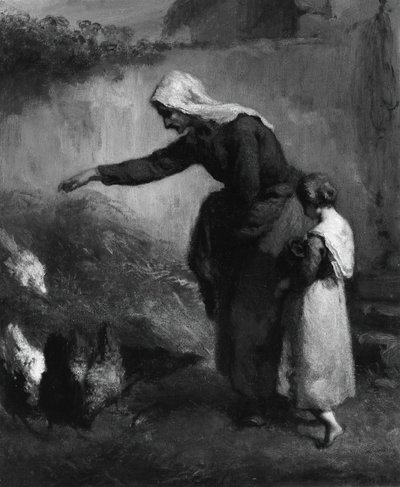 Frau füttert Hühner von Jean Francois Millet